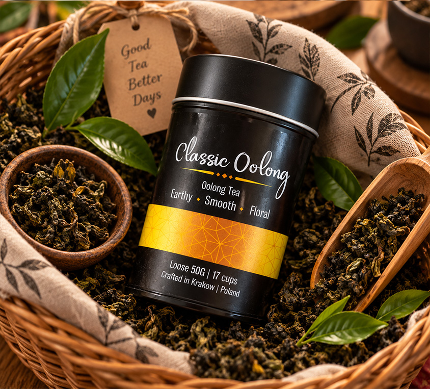 Classic Oolong Leo Tea – liściasta herbata oolong w dekoracyjnej metalowej puszce 50g